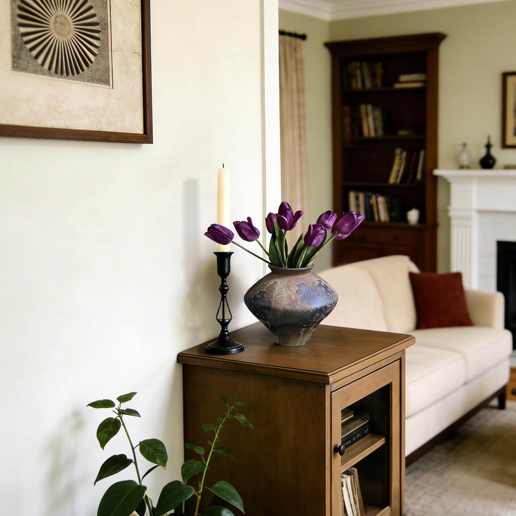 GeLive Brown Ceramic Rustic Vase Jingdezhen Handmade Vintage Pottery Flower Jar for Fresh and Dried Plants Table Centerpiece Wabi Sabi Vase Home Farmhouse Decor