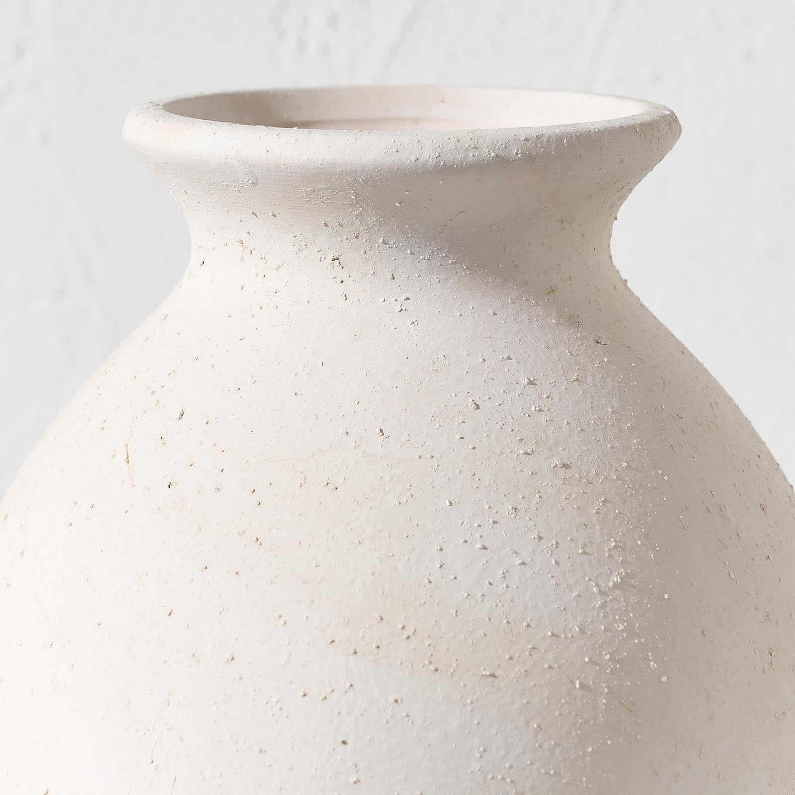LUKA Ceramic Rustic Farmhouse Vase, 9.2 inch Whitewashed Terracotta Vase, Pottery Decorative Vases,Clay Decorative Vases for Home Decor, Table, Living Room, Shelf, Mantel Decoration(Off-White)