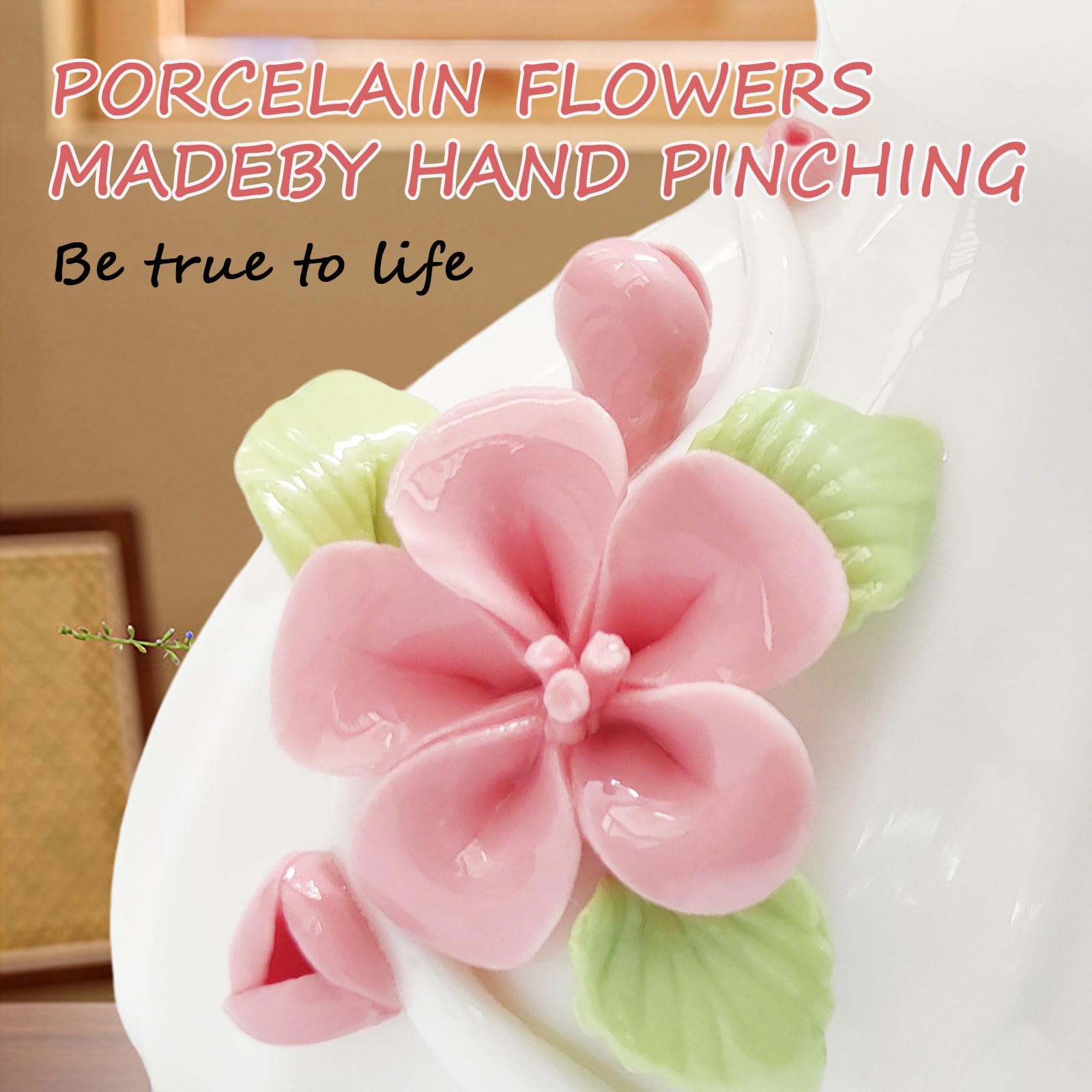 Hikiwin Handmade Ceramic Vase, 3D Hand Painted Flower Home Decor, Porcelain Relief Flowers, Living Room Dining Desk Statue Ornaments, 1 Piece