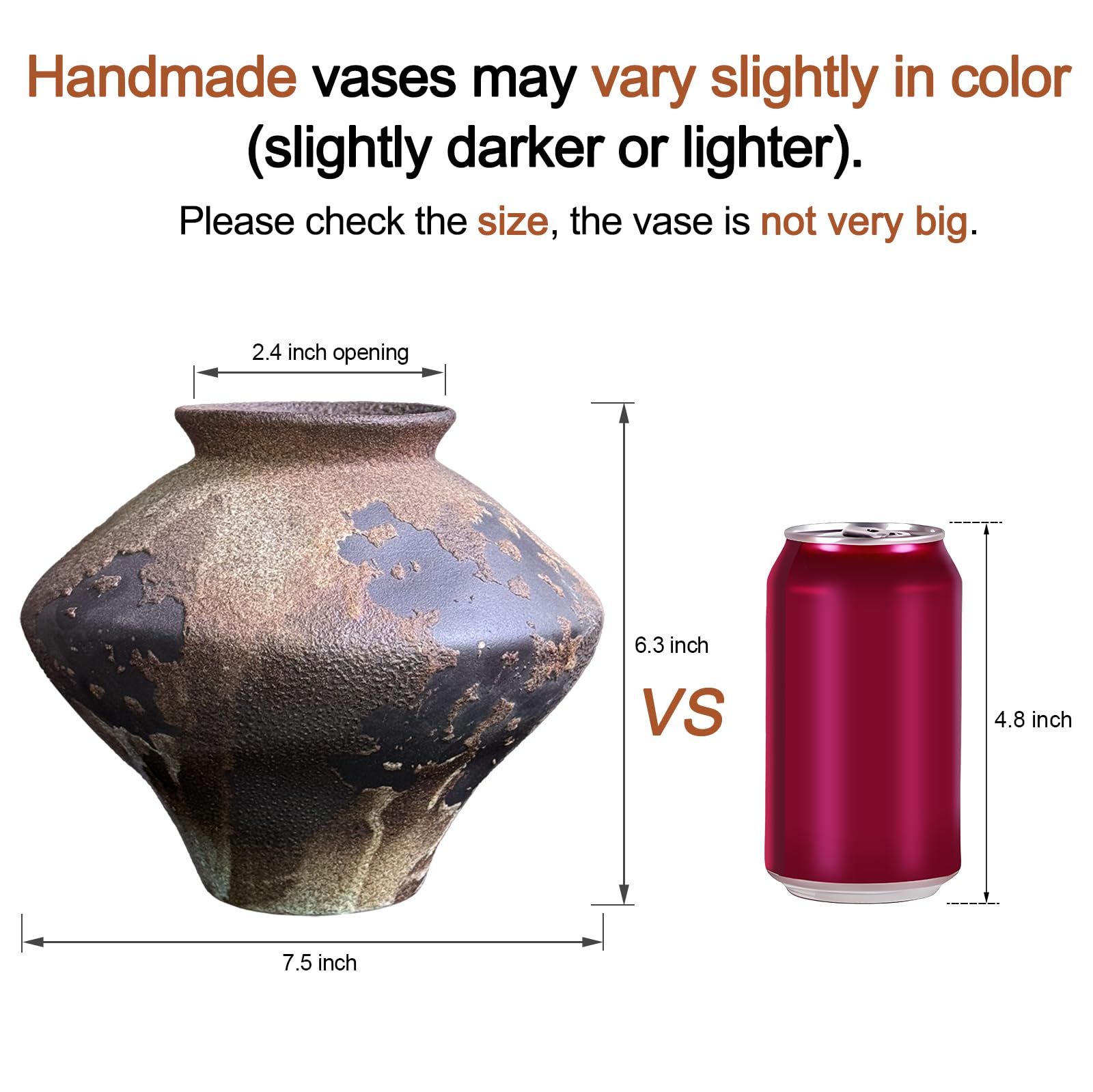 GeLive Brown Ceramic Rustic Vase Jingdezhen Handmade Vintage Pottery Flower Jar for Fresh and Dried Plants Table Centerpiece Wabi Sabi Vase Home Farmhouse Decor