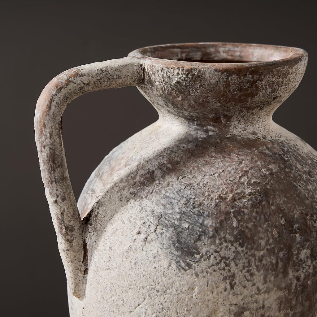 LUKA Ceramic Rustic Farmhouse Vase,9.25 inch Terracotta Vase with Handle,Neutral Tall Clay Vases Decorative Vases for Living Room,Table,Shelf Decor(Brown,L)