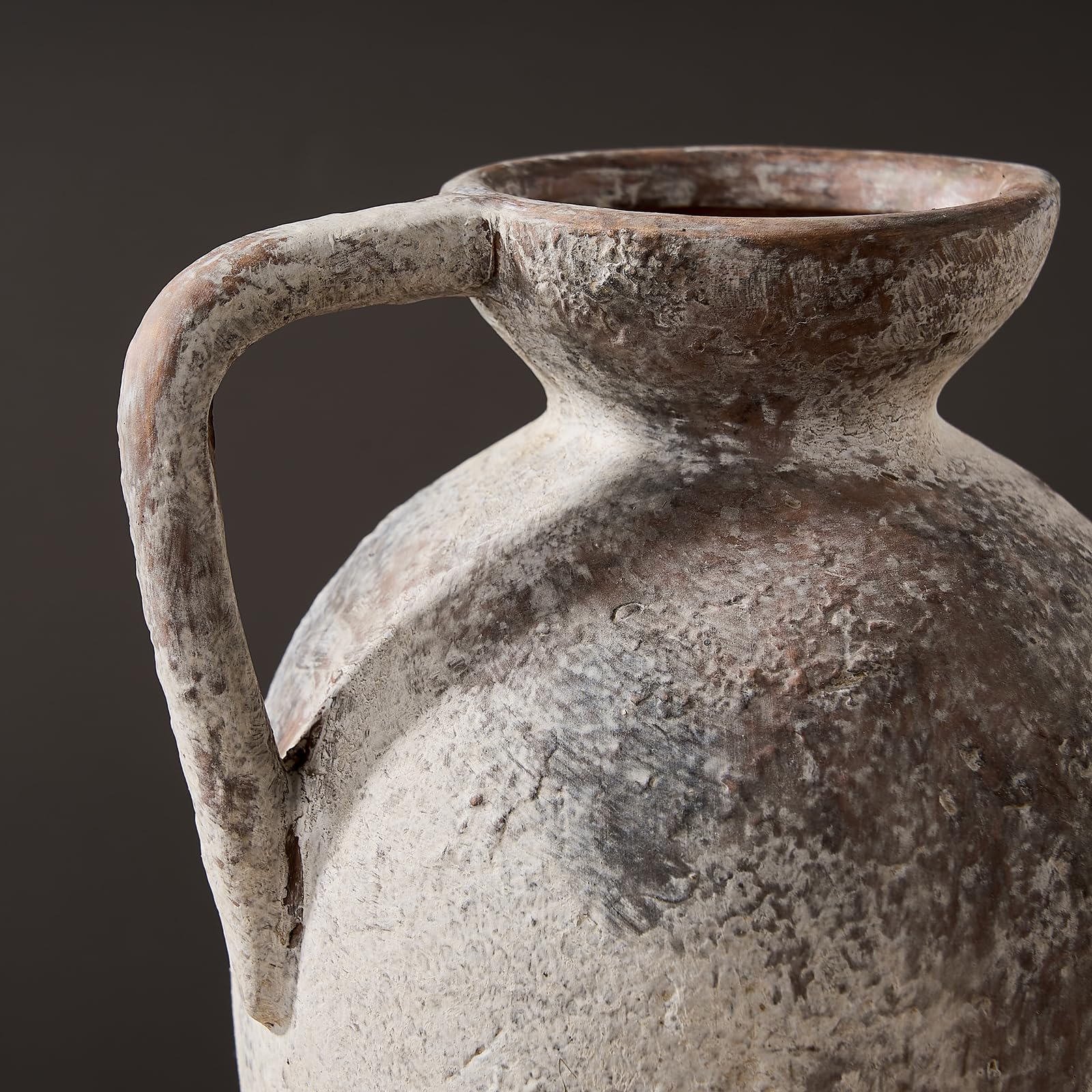 LUKA Ceramic Rustic Farmhouse Vase,9.25 inch Terracotta Vase with Handle,Neutral Tall Clay Vases Decorative Vases for Living Room,Table,Shelf Decor(Brown,L)