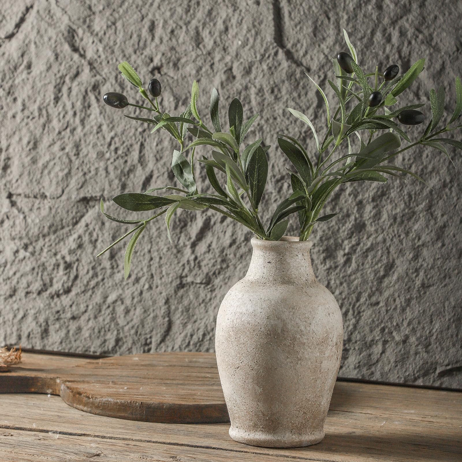 Handmade Rustic Ceramic Decorative vase, 8.3 x 5.5 inches, Off-White, Handcrafted in Vintage Style, Complements Rustic, Country, and Various Decor Themes.