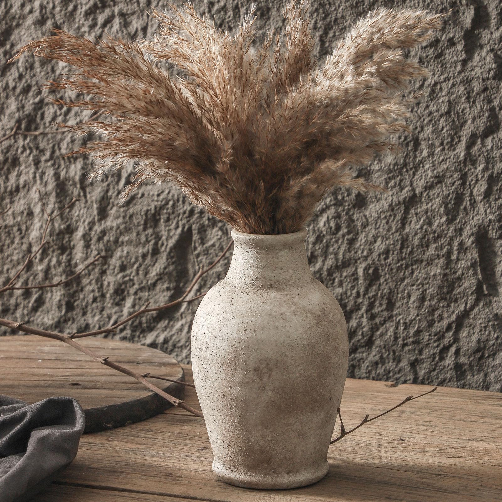 Handmade Rustic Ceramic Decorative vase, 8.3 x 5.5 inches, Off-White, Handcrafted in Vintage Style, Complements Rustic, Country, and Various Decor Themes.