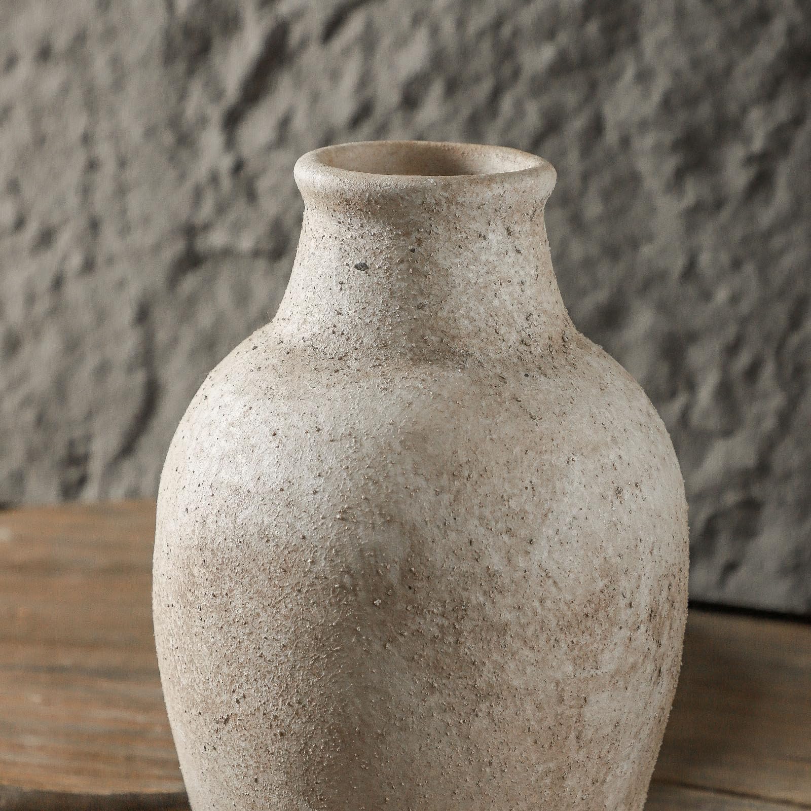 Handmade Rustic Ceramic Decorative vase, 8.3 x 5.5 inches, Off-White, Handcrafted in Vintage Style, Complements Rustic, Country, and Various Decor Themes.